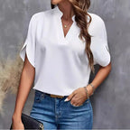 Elegant Half-Sleeve Blouse with Mock Neck