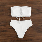 Women's High-Waisted Striped Bandeau Bikini
