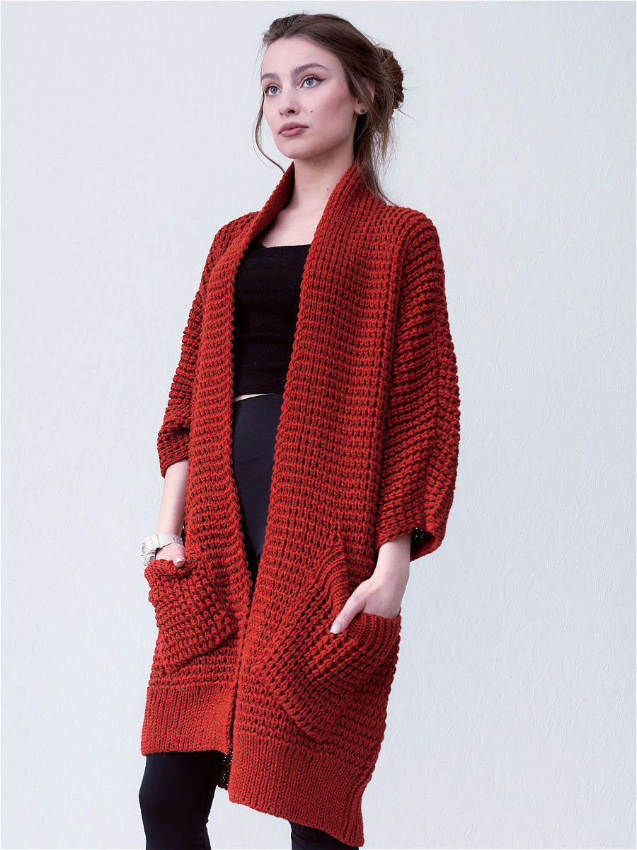 Women's Cozy Knit Coat with Large Pockets and Casual Cut
