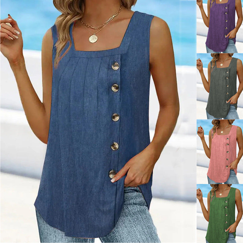 Sleeveless Button-Down Blouse