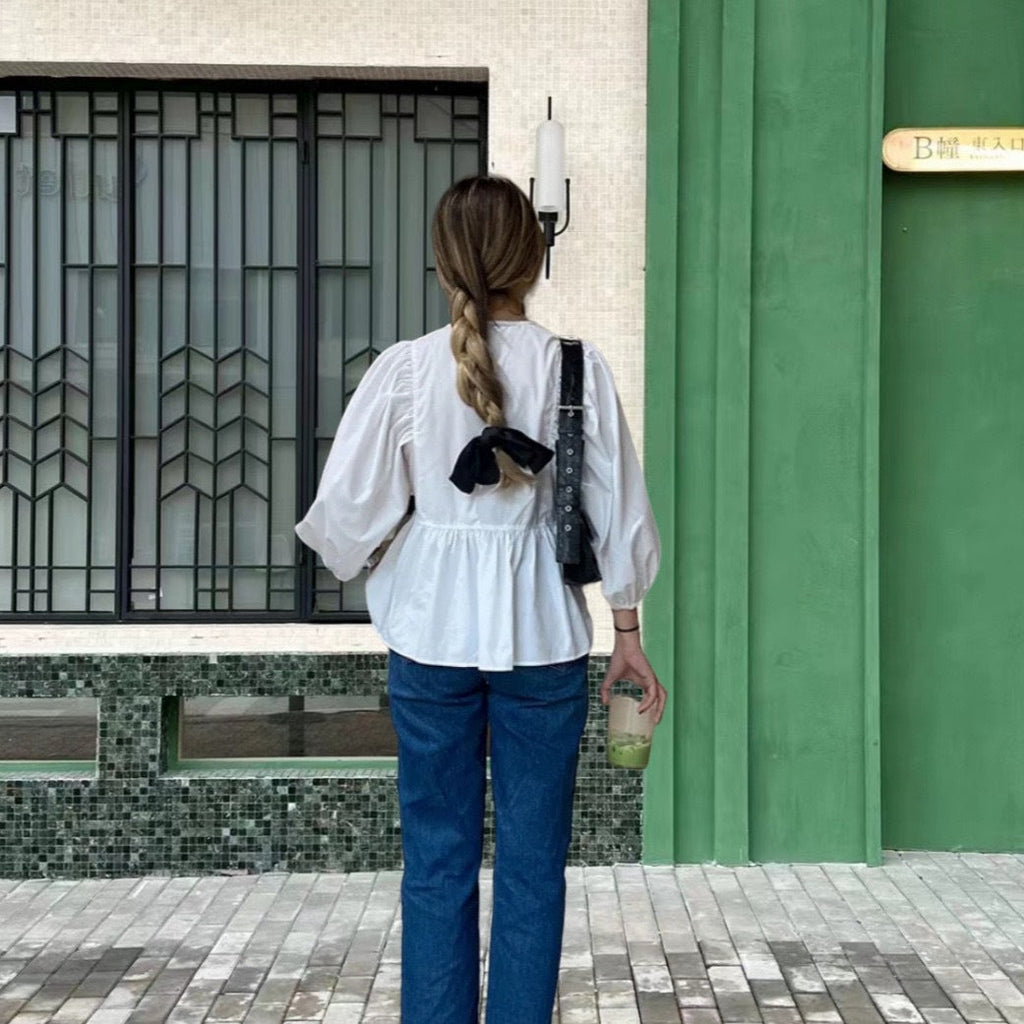 Women's Airy Plaid Blouse with Creative Cut-Out