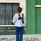 Women's Airy Plaid Blouse with Creative Cut-Out