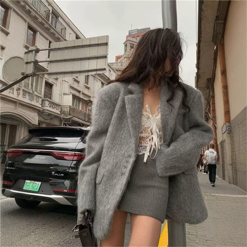 Women's Elegant Wool Blazer with Soft Fleece Finish