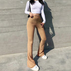 Women's High-Waisted Slim-Fit Flared Pants with Ribbed Details