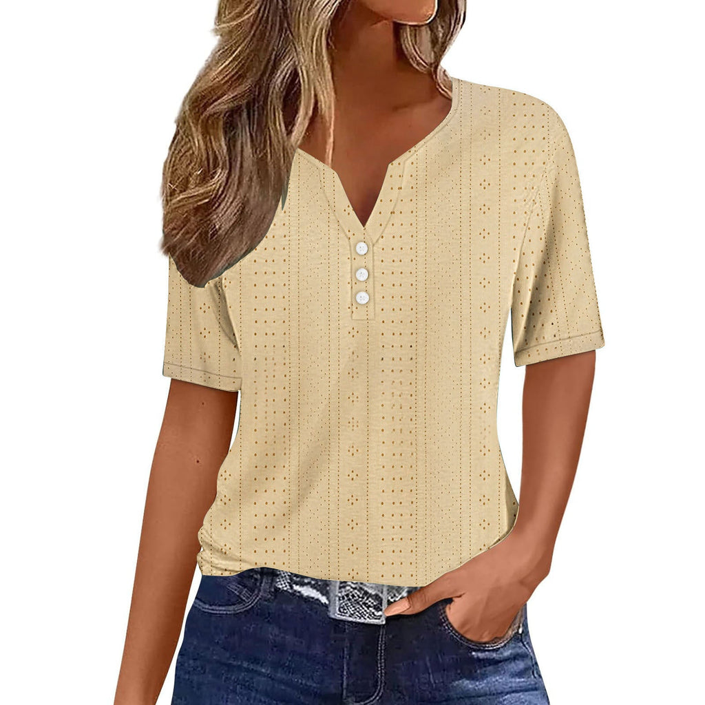 Women's Comfortable Short-Sleeve Shirt with Button Details