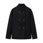 Elegant Women's Winter Jacket with Double-Breasted Button Front and Stand-Up Collar