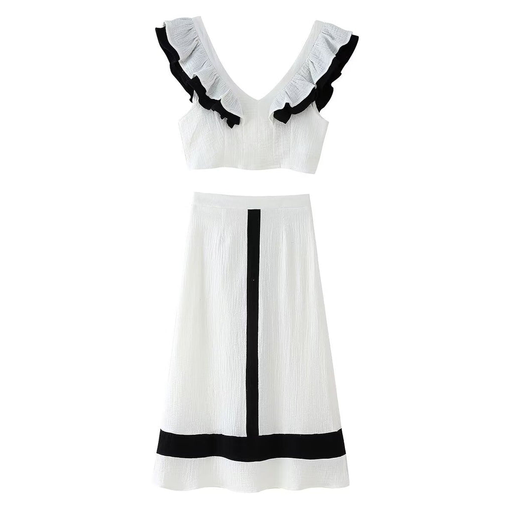 Women's Midi Skirt with Contrasting Stripe Pattern