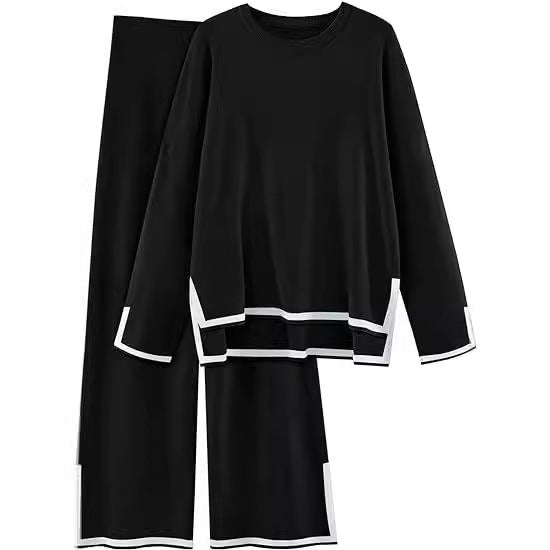 Women's Lounge Set with Wide Cut and Contrast Cuffs