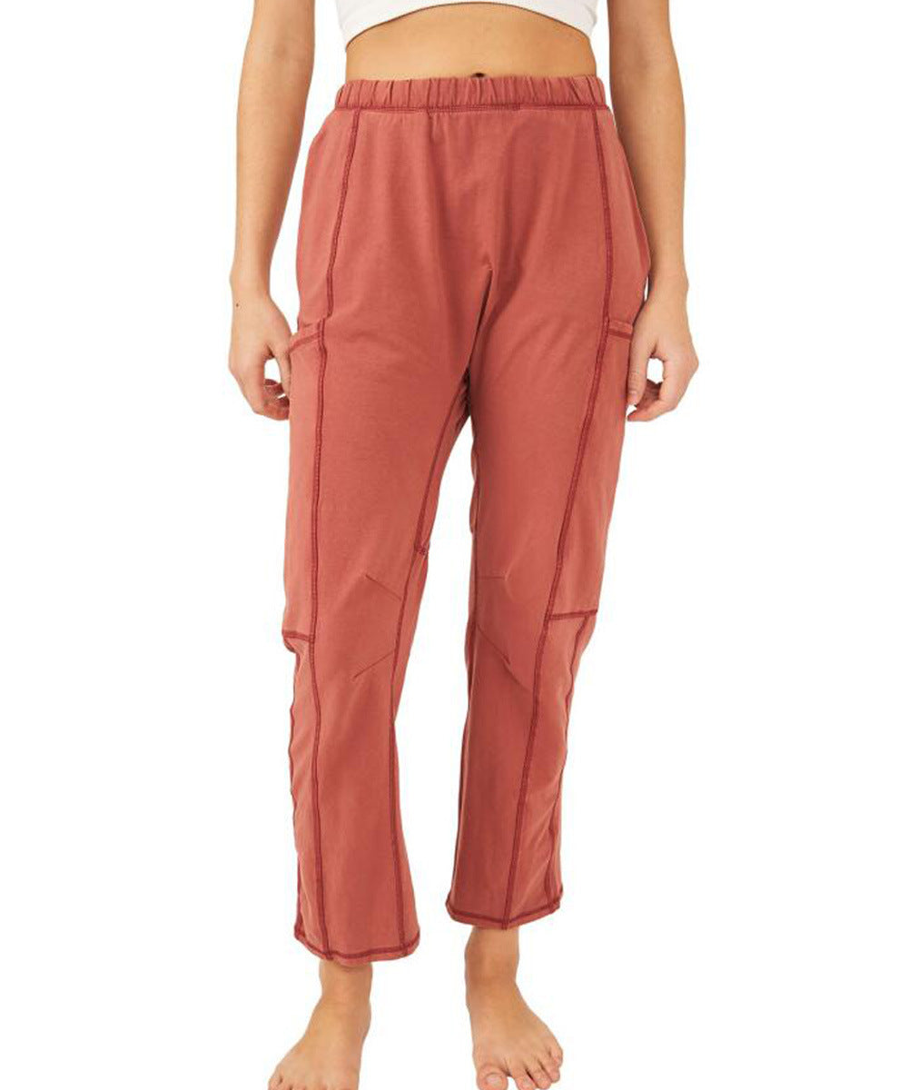 Women's Comfortable Casual Pants with Side Pockets and Elastic Waistband