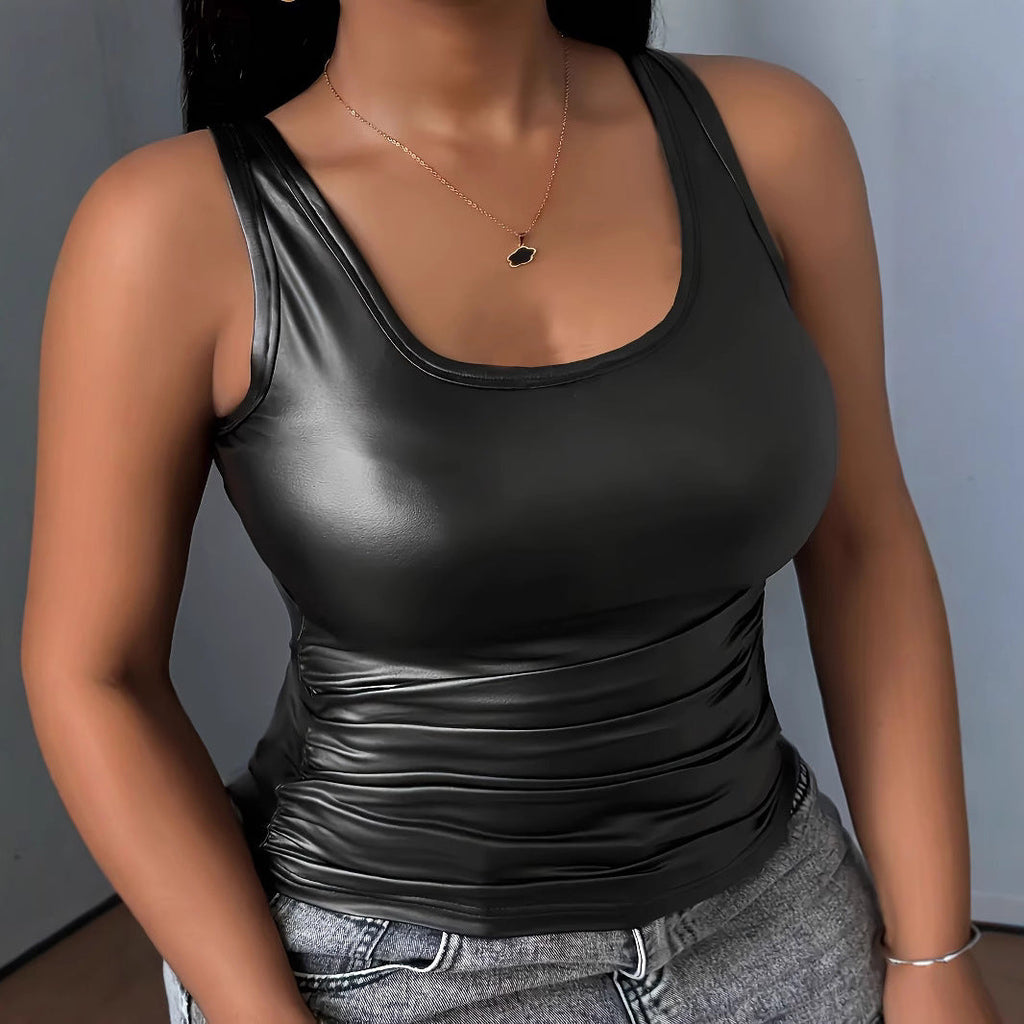 Women's Sleeveless Faux Leather Top