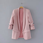 Elegant Women's Blazer with Rolled Sleeves and Pockets