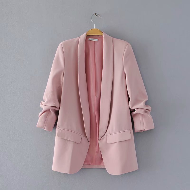 Elegant Women's Blazer with Rolled Sleeves and Pockets