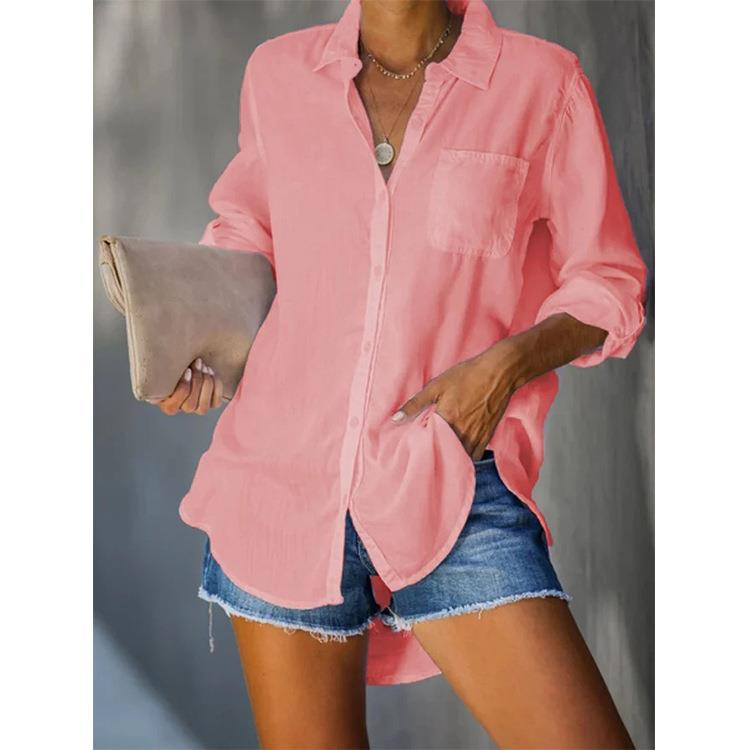 Women's Casual Long-Sleeve Shirt with Chest Pocket