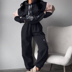 Women's Cozy Hoodie Set with Contrast Sleeves and High-Waist Joggers