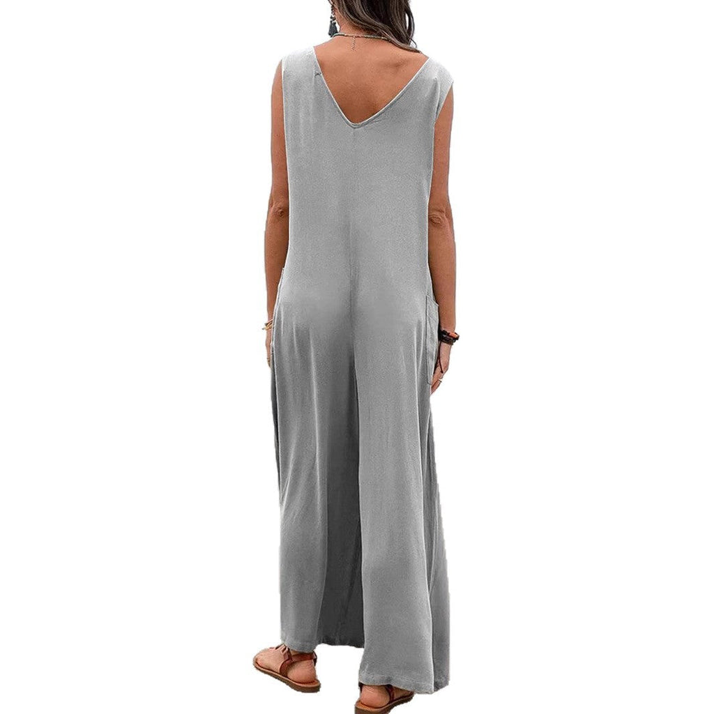 Women's Casual Wide-Leg Jumpsuit with Pockets