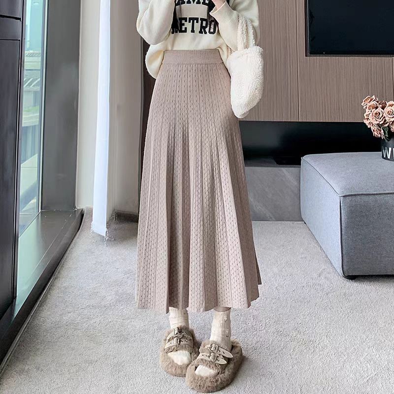 Women's Elegant Pleated Maxi Skirt with High Waist and Fine Texture