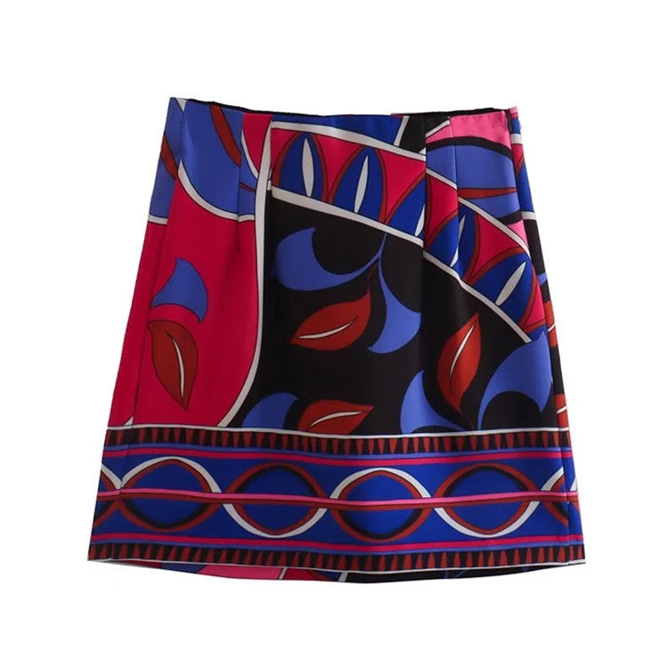 Women's Mini Skirt with Modern Floral Pattern and Elastic Waistband