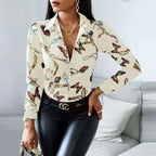 Elegant Blouse with Artistic Print and Decorative Accents