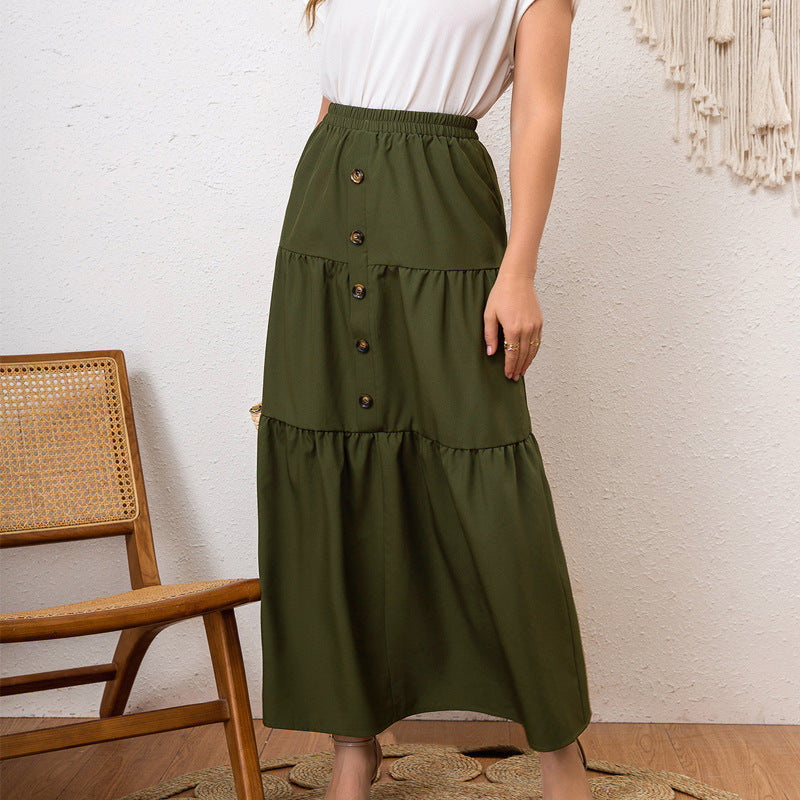 Women's Layered Maxi Skirt with Button Details