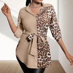 Women's Reversible Shirt Blouse with Waist Belt