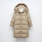 Women's Long Down Jacket with Adjustable Hood and Luxury Lining