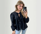 Women's Blouse with Ruffle Sleeves and Tie