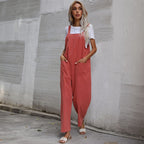 Women's Casual Jumpsuit with Pockets and Adjustable Straps