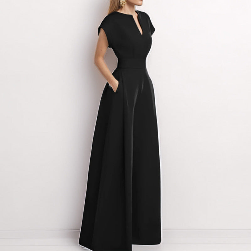 Elegant Women's Wide-Leg Jumpsuit with Shawl Collar