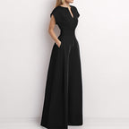 Elegant Women's Wide-Leg Jumpsuit with Shawl Collar
