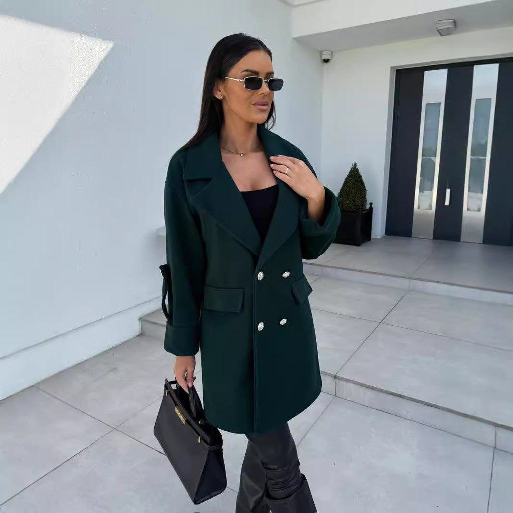 Elegant Oversized Blazer with Double Button Placket and Pockets