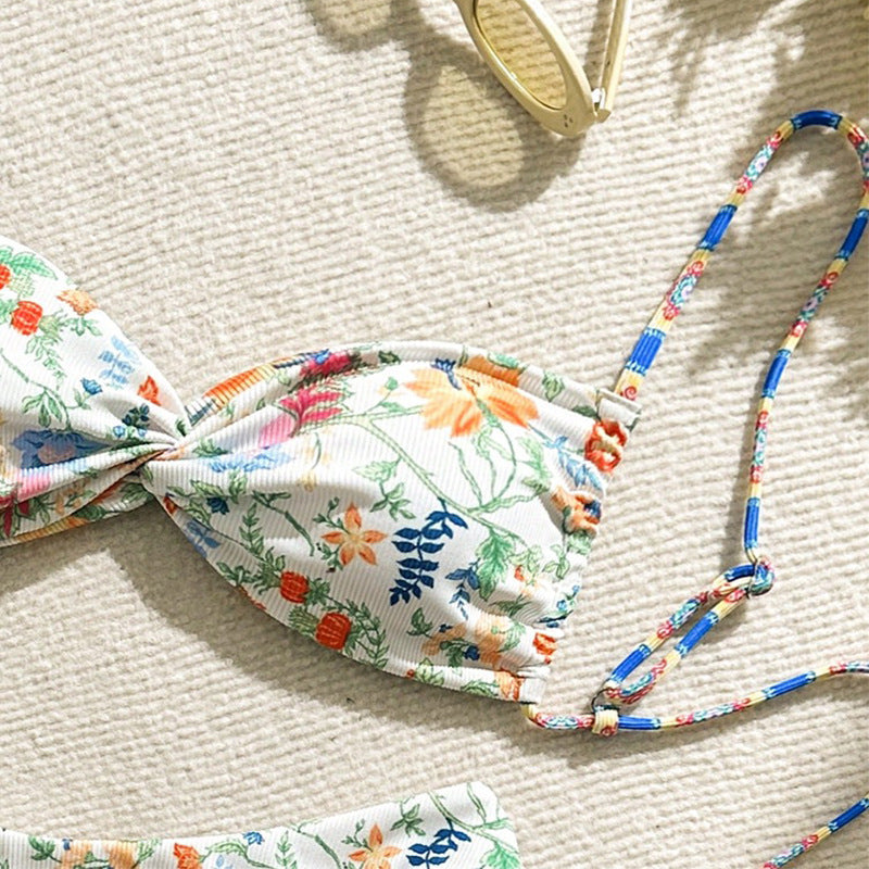 Women's Bandeau Bikini with Elegant Floral Design