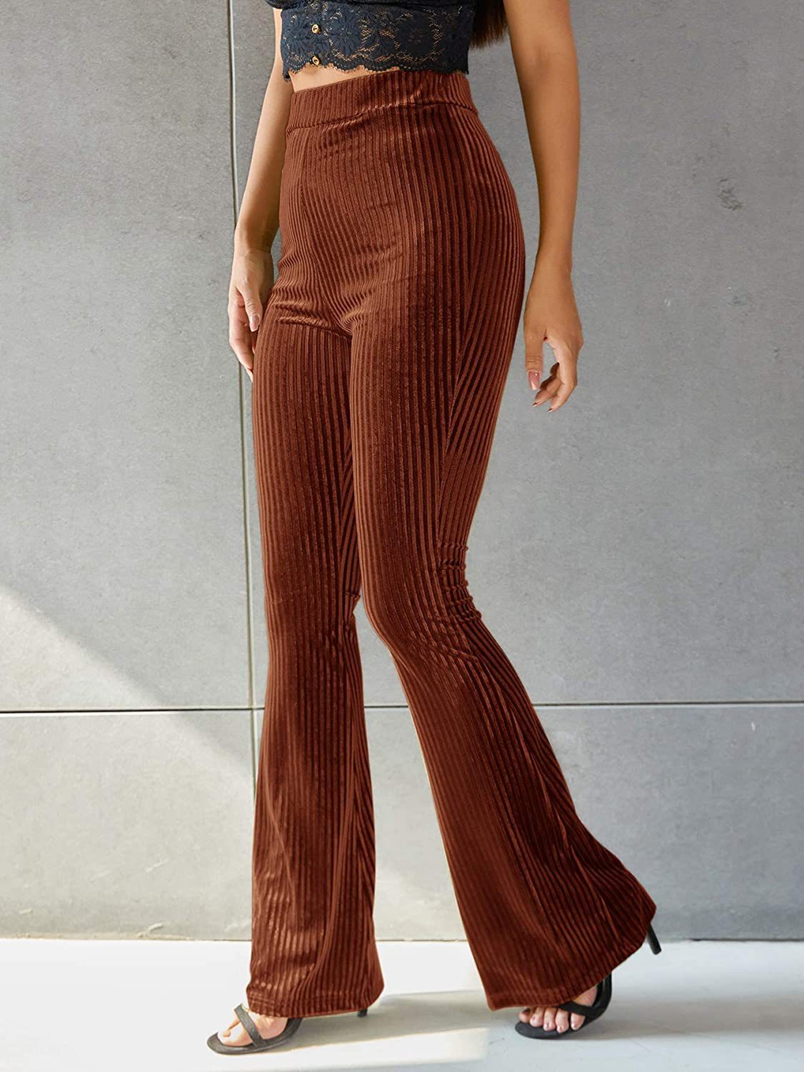 Women's Ribbed Bootcut Pants with High Waist