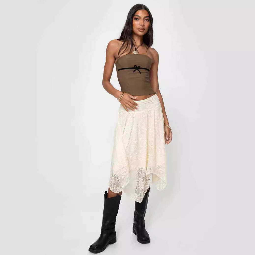 Women's Modern Lace Midi Skirt with Asymmetrical Hem