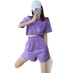 Women's Casual Suit with Round Neckline and Elastic Waistband