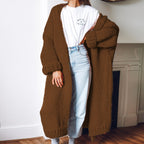Women's Chunky Knit Coat with Voluminous Sleeves and Relaxed Fit