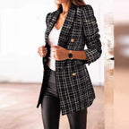 Women's Elegant Tweed Blazer with Double-Button Row and Textured Finish