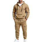 Men's Two-Piece Fleece Loungewear Set with Half-Zip Hoodie and Cargo Joggers