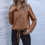 Women's Elegant Blouse with Button Closure and Adjustable Hem
