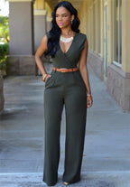 Elegant Wrap Jumpsuit with Wide Leg and Waist Belt