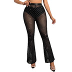 Women's Glamorous Textured Mesh Pants with Rhinestones