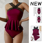 Women's Swimsuit Set with Ruffled Top and Adjustable Straps