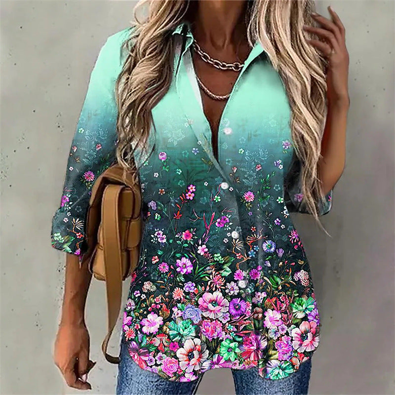 Women's Floral Print Shirt Blouse