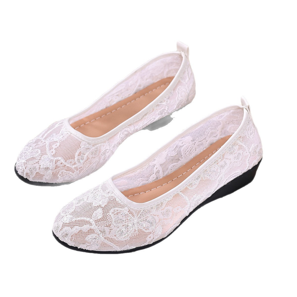 Women's Ballet Flats with Delicate Lace Trim and Non-Slip Sole