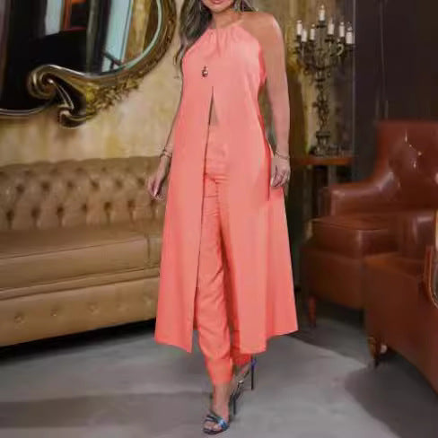 Women's Elegant Two-Piece Set with Tailored Long Cardigan and Slim Pants