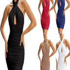 Women's Bodycon Dress with Wrap Design and Cutout Neckline