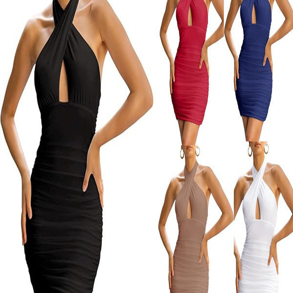 Women's Bodycon Dress with Wrap Design and Cutout Neckline