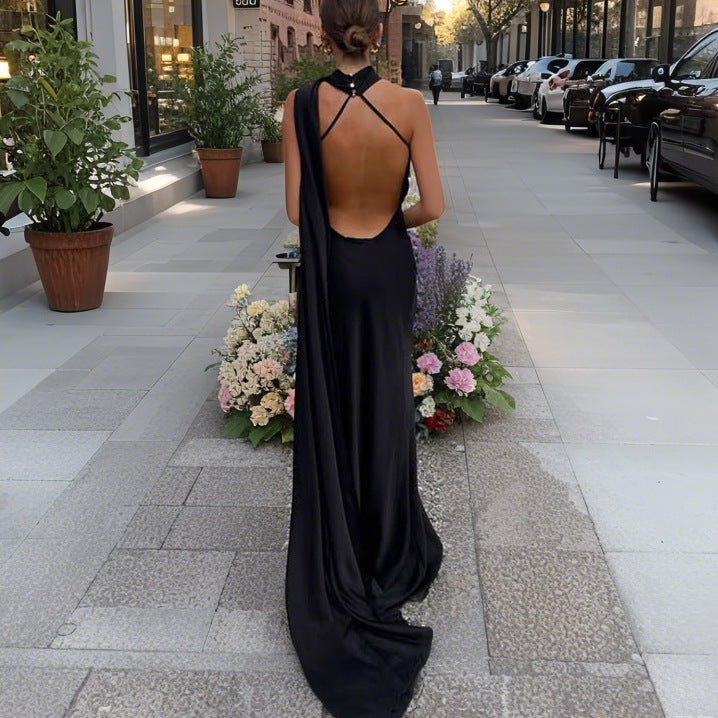 Women's Elegant Evening Dress with Asymmetric Cut and Striking Draping