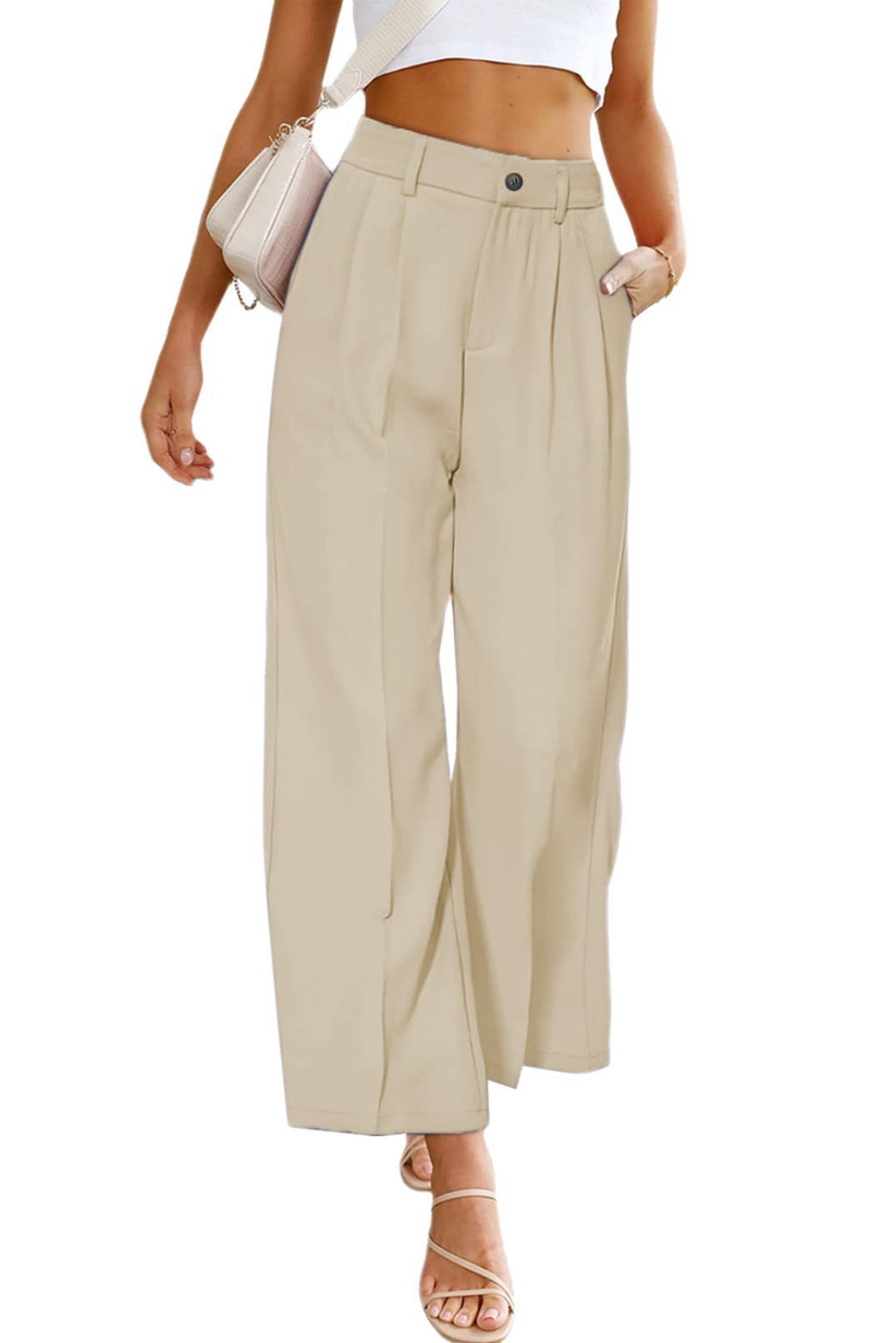Women's Elegant Wide-Leg Pants with High-Waisted Pleats