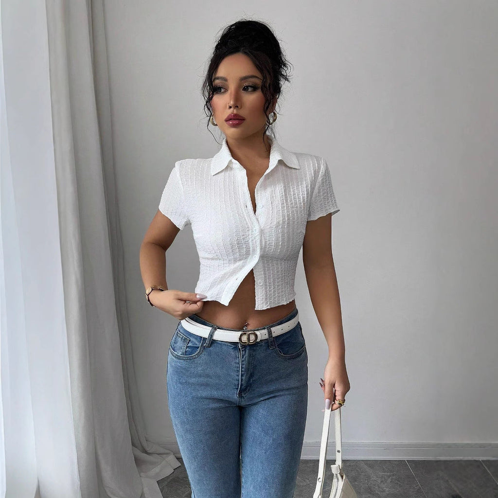 Women's Cropped Shirt with Textured Material