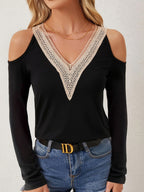 Women's Elegant Long-Sleeve Shirt with Decorative Neckline